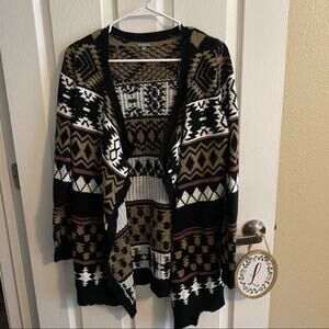 Charlotte Russe Open Front Aztec Print Sweater Women's Size Small Black Browns